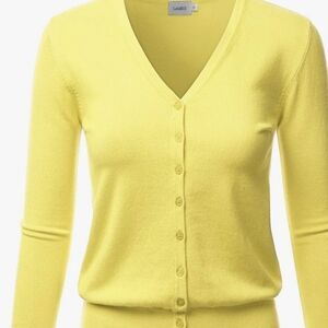 Yellow V-Neck Cardigan Sweater